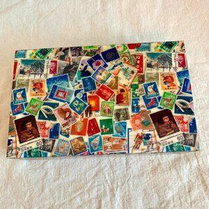 Unique Rare Beautiful Lacquered Decorative Stamp Collection Wooden Box with Lid